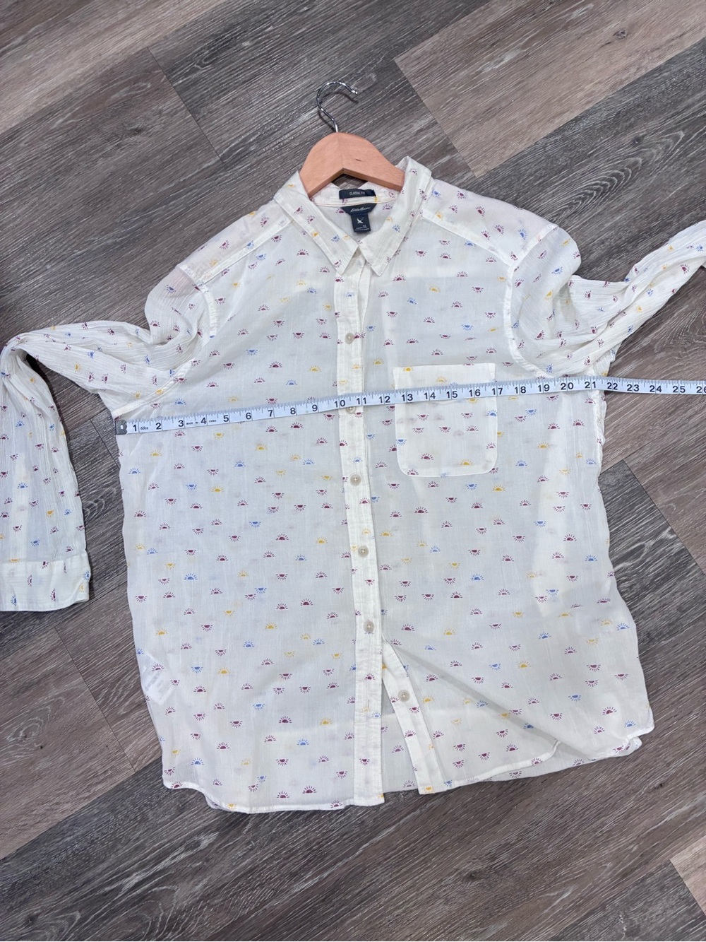 Eddie Bauer Cream Button-Up Shirt with Yellow & Purple Micro Dots - Picture 8 of 9